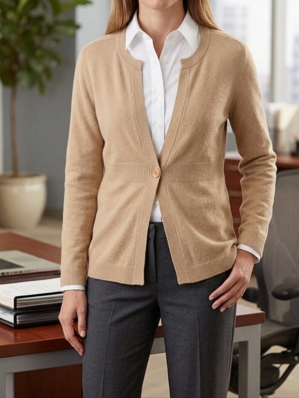 NY&Co Tan One Button Cardigan